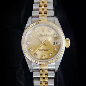 Rolex Datejust Ladies 18K Yellow Gold & Steel Watch FACTORY Diamond Dial 69173 - Picture 1 of 5