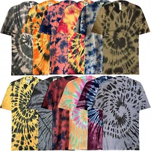 4 Pack Mens Tie Dye T Shirt Assorted Designs Multi Pack Crew Neck Holiday Top - Picture 1 of 1