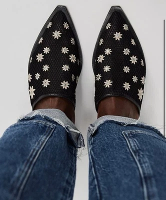 Free People Becky Daisy Mules Size 9 Black Mesh - Imagem 1 de 4
