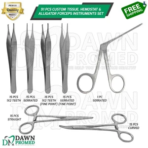 91 Pcs Custom Tissue, Hemostat & Alligator Forceps Instruments Set German Grade - Picture 1 of 3