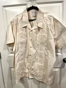 Camisa Para Hombres 3X Romani Cream Resort Mobster 4 Bolsillos Bordada - Imagen 1 de 1