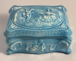 Vintage Ceramic Blue Glaze Trinket Box - Picture 1 of 10