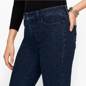 Talbots Flawless 5 Pocket Textured Flock Polka Dot Blue Denim Ankle Jeans Size 8 - Picture 1 of 14