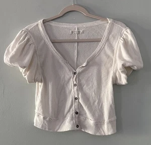 Top corto acanalado We the Free People Molly manga abullonada para mujer pequeño blanco Y2K Boho - Imagen 1 de 8