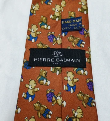 mens vintage Pierre Balmain Paris 100% all silk luxury Retro motif neck tie - Image 1 of 4