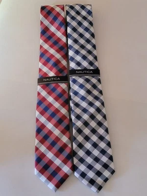 Corbatas a cuadros Nautica rojas blancas azules 58" de longitud nuevas con etiquetas poliéster  Foto 1 de 3