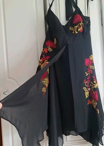 Debut Black Dress Size 14, Halter neck, padded bra , With Chiffon Overlay, - Picture 1 of 4