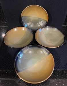 SET OF 4 THE CELLAR MACY'S 7.5" LOW PROFILE (2") CEREAL SOUP BOWLS SAGE & BEIGE - Picture 1 of 5