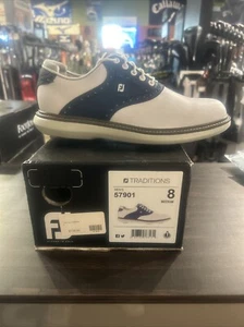 (Nuevo) FootJoy Traditions 57901 Blanco/Azul Marino Talla 8 - Imagen 1 de 5