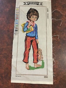 VINTAGE Unworked ELVICO TAPESTRY CANVAS Retro BOY WITH GUITAR - Picture 1 of 3