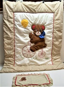 (2) Pc NoJo Crib Set Blanket & Pillow Cover ~ Bear Blue & Brown ~ Size 41 x 50 - Picture 1 of 3