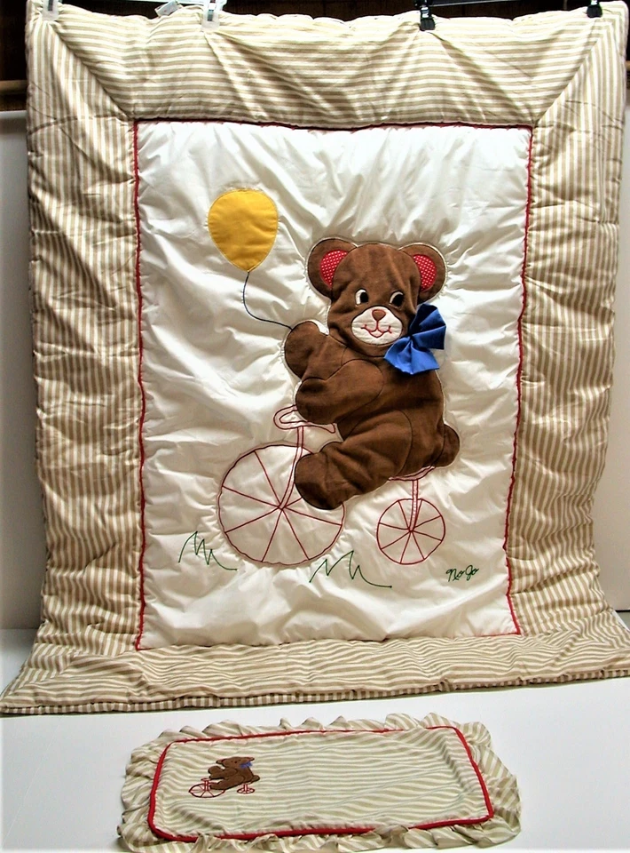 (2) Pc NoJo Crib Set Blanket & Pillow Cover ~ Bear Blue & Brown ~ Size 41 x 50 - Image 1 of 3