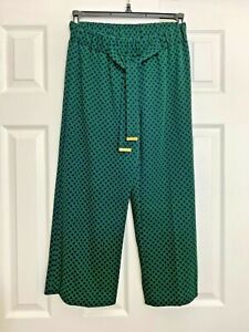 Womens MICHAEL Michael Kors Navy Blue Green Wide-Leg Cropped Pants Size-S NWOT
