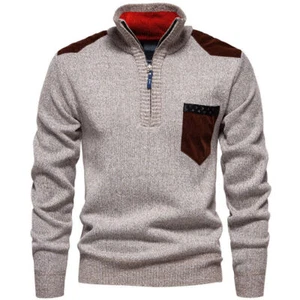 Suéter Top Pullover Ajustado Prendas de Punto Cálidas Color A Juego Cuello Alto para Hombre - Imagen 1 de 30