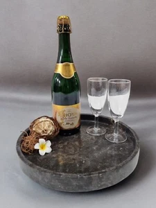 Marble Tray Round Black Decorative Stone Luxury Gift Serving Tray - Picture 1 of 6