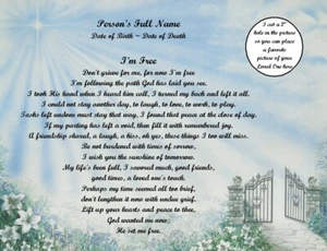 I'm Free Personalized Poem in loving memory of your Loved One (See all 20 Prints - Picture 1 of 21