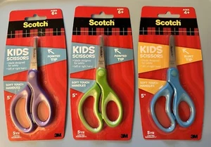 Scotch Kids Scissors  2 POINTED Tip 1 BLUNT Tip Soft Touch Handles  ( 3 pk ) NEW - Picture 1 of 5