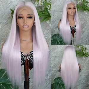 13x6 Free Part Light Pink Long Silky Straight Synthetic Lace Front Wig for Women - Picture 1 of 8