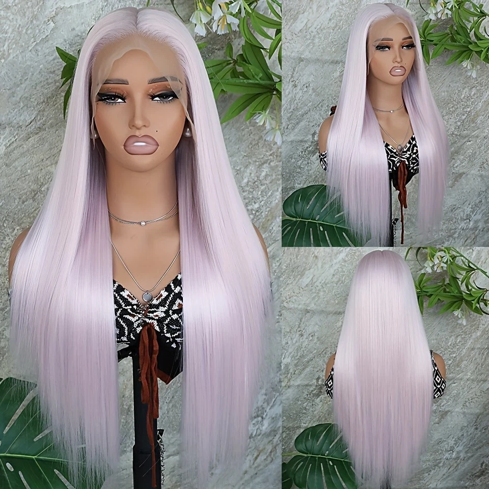 13x6 Free Part Light Pink Long Silky Straight Synthetic Lace Front Wig for Women - Image 1 of 4