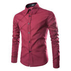 Mens Long Sleeve Button Down Shirts Casual Slim Fit Business Office Formal Dress