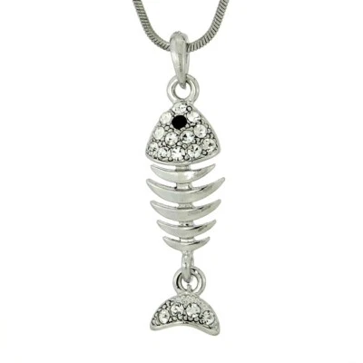 Hueso de Pez Hecho con Símbolo de Cristal de Swarovski Nuevo Colgante Collar Joyería Regalo Foto 1 de 4