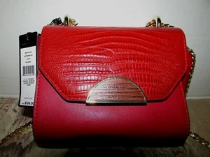 NEW BCBG EVIANNA SCARLET LIZARD EMBOSSED/SUEDE SLIDE CHAIN CROSSBODY/SHOULD BAG - Picture 1 of 12