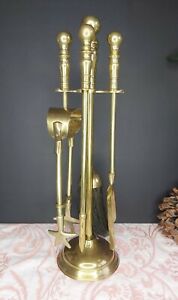 Vintage Brass Fireside Companion 5 Piece Set ~ Stand, Brush, Shovel, Poker,Tongs