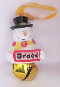 25359 GRACE NAME FROSTY SNOWMAN COLOUR BELL CHRISTMAS TREE DECORATION GIFT - Picture 1 of 6