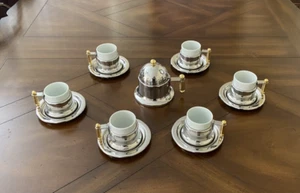 VEV Vigano Kontessa Italy Inox Stainless Steel/brass 6 Espresso Cups/Sugar Bowl - Picture 1 of 11