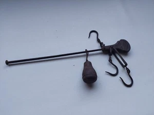 Counter Weight Hanging Scale Balance Beam With 3 Hooks Cast Iron Vintage - Picture 1 of 11