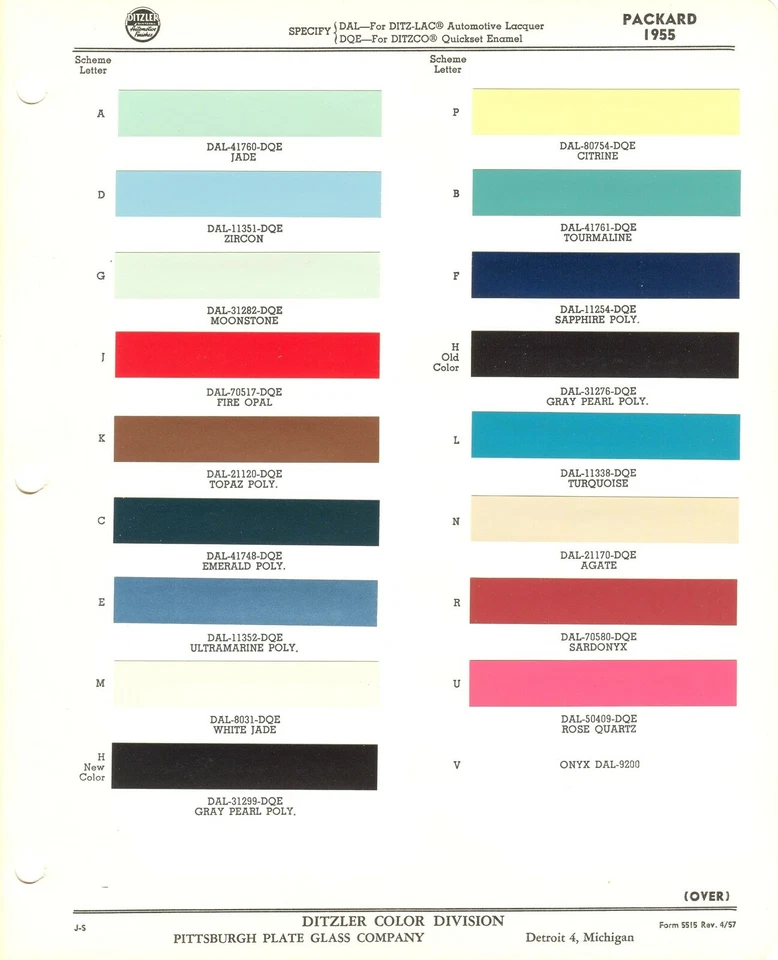 Packard Caribbean Clipper 400 Patrician 1955 línea completa hoja de virutas de pintura (ppg) Foto 1 de 1