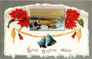 Vintage Christmas Postcard 1911 Embossed Winter Scene Bells - Picture 1 of 2