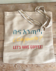 LETS HAVE COFFEE Tote Bag Natural Canvas JUTE Shopper Ethiopian Spanish New