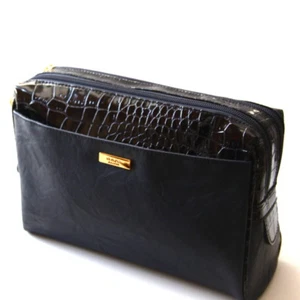 CLE DE PEAU DARK BLUE LARGE COSMETIC BAG 2 SECTIONS ZIPPER size 10" x 3.5" x 6.5 - Picture 1 of 3