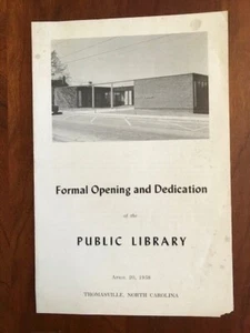 1958 Thomasville, North Carolina Public Library, Formal Opening & Dedication, NC - Picture 1 of 1