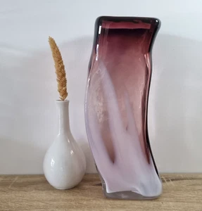Vintage Murano-Style Art Glass Vase – Amethyst & White Swirl – 25cm - Picture 1 of 11