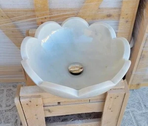 16” White Carrara Marble Sink | Handmade Round Daisy Basin | Stone Vessel Sink f - Picture 1 of 8