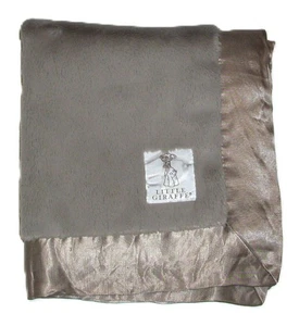 Little Giraffe FLAX Tan Brown Luxe Faux Fur Baby Blanket Satin Trim 20x23" - Picture 1 of 4