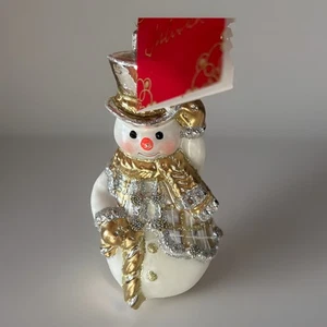 Juliska Beere & Faden Gold & Silber Tartan Schneemann Glas Ornament mit Etikett - Bild 1 von 4