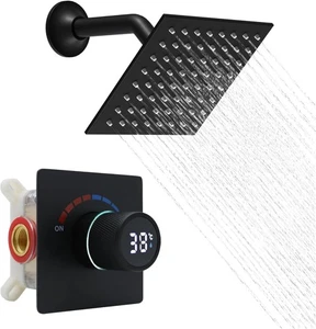 Delnet Duscharmatur Set Rainfall 6" Duschkopf, Digitalanzeige (mattschwarz) - Bild 1 von 6