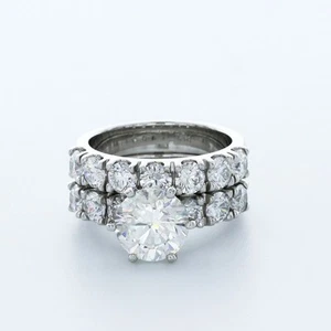 6.0CT Lab-Created Diamond D/VS1 Round Cut 14K Gold Wide Band Side-Stone Ring Set - Picture 1 of 4