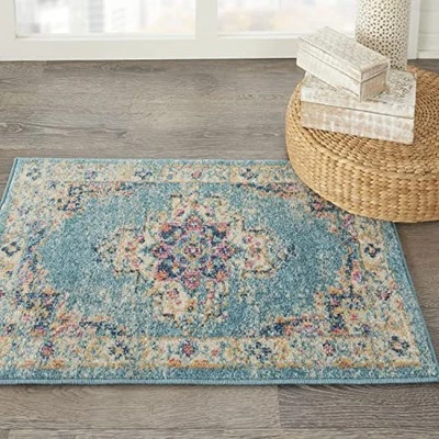 Nourison Passion Area Rug, Boho, Traditional, Easy 1'10" x 2'10" Light Blue - Image 1 of 4