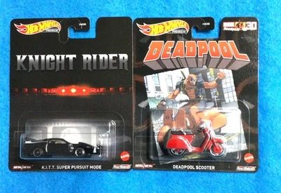 Lot Of 2 Hot Wheels Premium Pop Culture KNIGHT RIDER KITT & DEADPOOL SCOOTER - Image 1 of 4