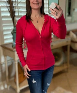 Very Sexy Zip Up Waffle Thermal Hoodie Light Jacket Sweater Yoga Hot Pink - Picture 1 of 5