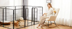 8 Panel Dog Fence With Door, Dog Playpen, Metal Iron Fence For Family or Outdoor - Picture 1 of 12