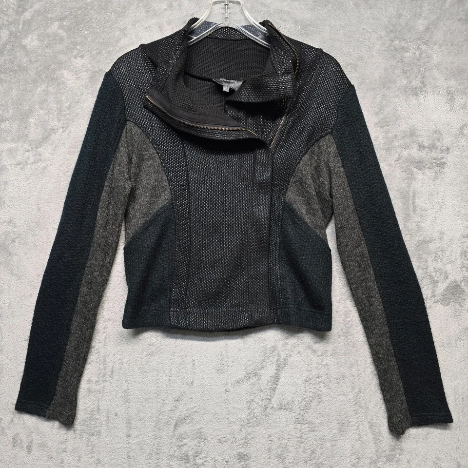 Miss Me Jacket Womens Small Black Gray Mixed Moto Asymmetric Zip Stretch Sweater — 第 1/4 张图片