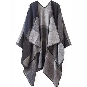 Women's Travel Plaid Shawl Wraps Open Front Poncho Cape Warm Oversized Sweate... - Picture 1 of 8