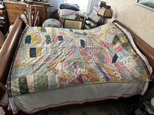 Antique Vintage Hand Made Land O Lakes Feed Grain Sack Patchwork Quilt Full Size - Picture 1 of 17