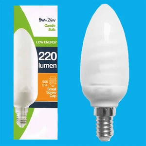 2x 5W Low Energy CFL Candle Light Bulbs, SES, E14, Small Edison Screw Lamps - Picture 1 of 1