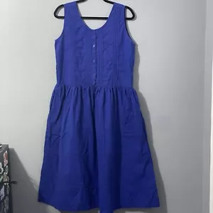 Vintage Kleid Damen Midi bescheiden Taschen Knöpfe blau Lagenlook XL Lehrer 90er lesen - Bild 1 von 14